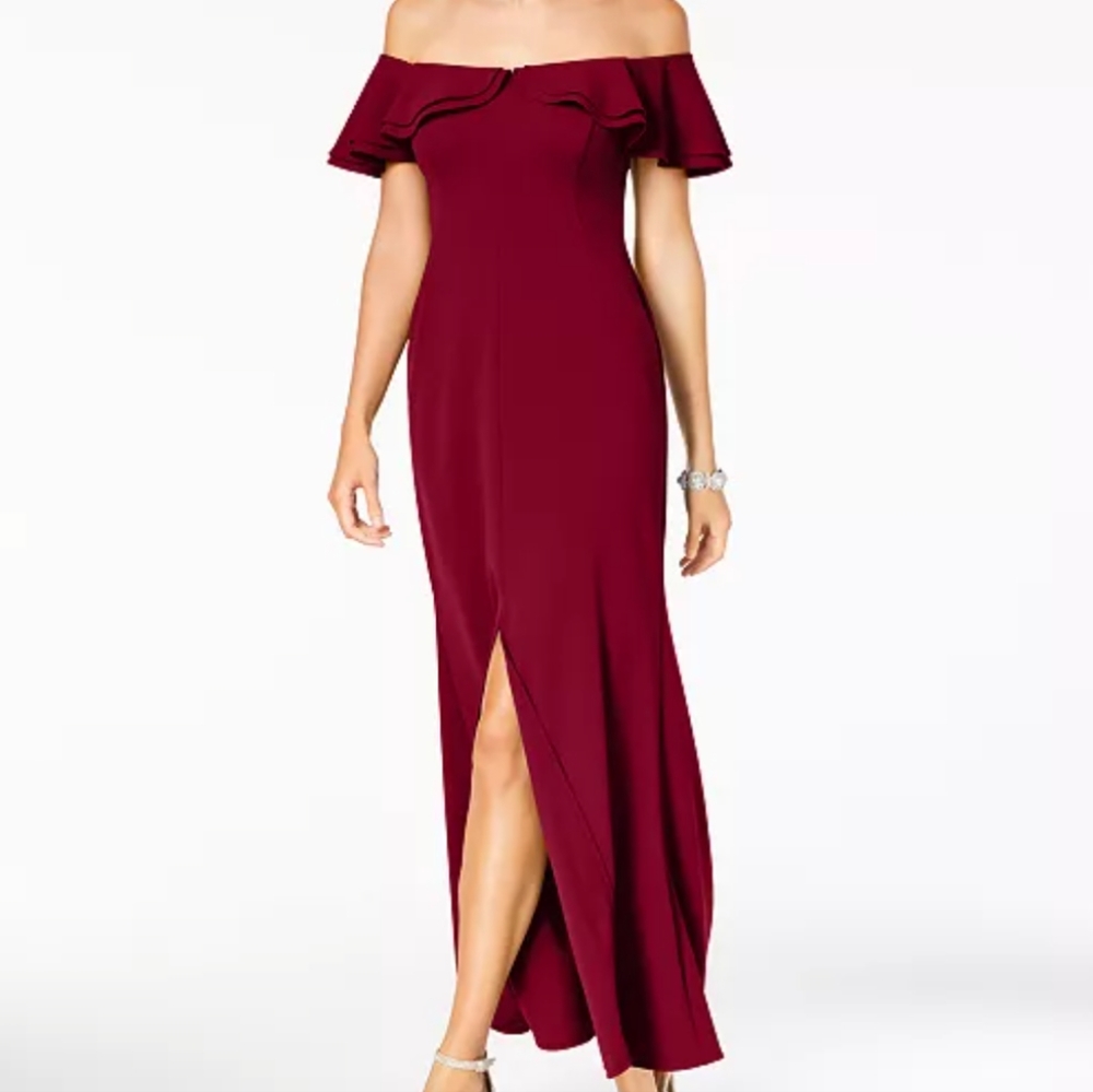 Off Shoulder Burgundy Trumpeted Evening Gown - Never Worn!